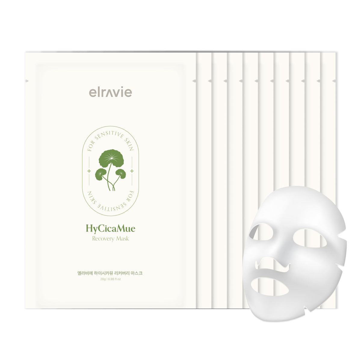 Elravie HyCicaMue Recovery Mask packaging highlighting soothing care