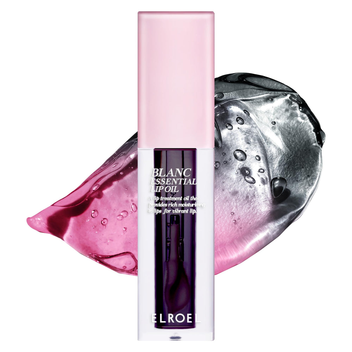 ELROEL Blanc Essential Lip Oil bottle close-up showing glossy finish and premium packaging