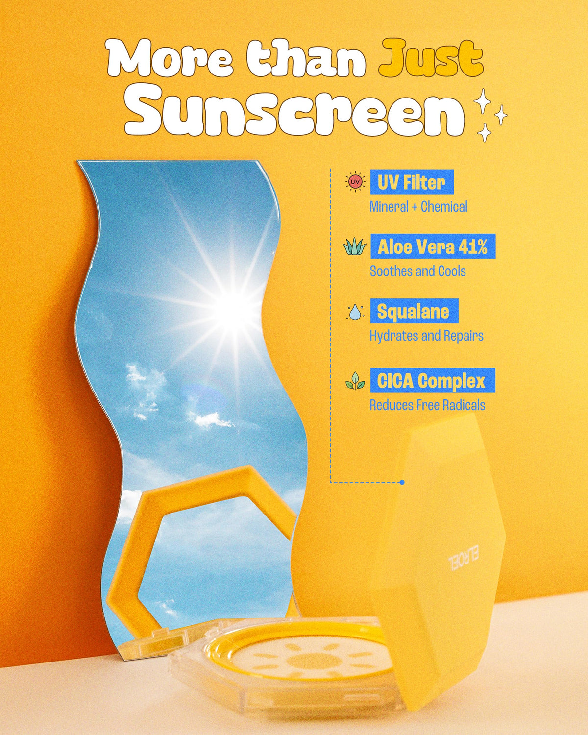 ELROEL Pang Pang Big Sun Cushion Plus aloe vera leaf juice close-up.