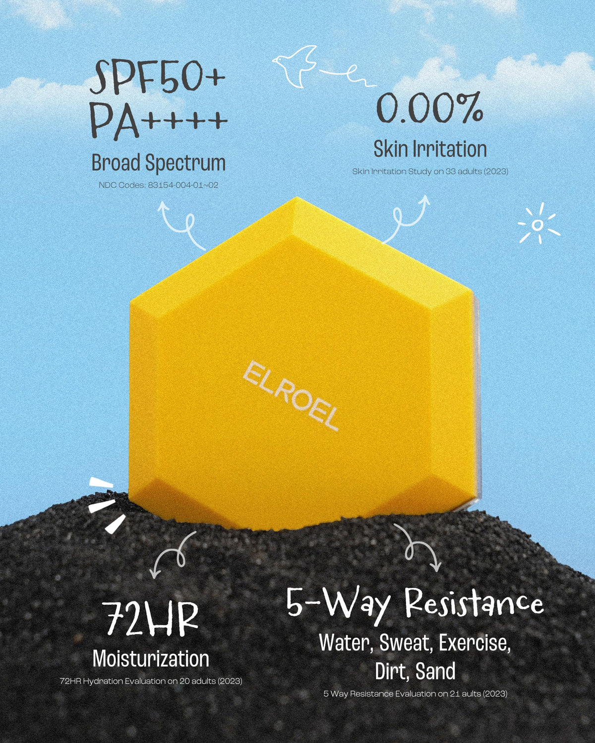 ELROEL Pang Pang Big Sun Cushion Plus sponge puff for even application.