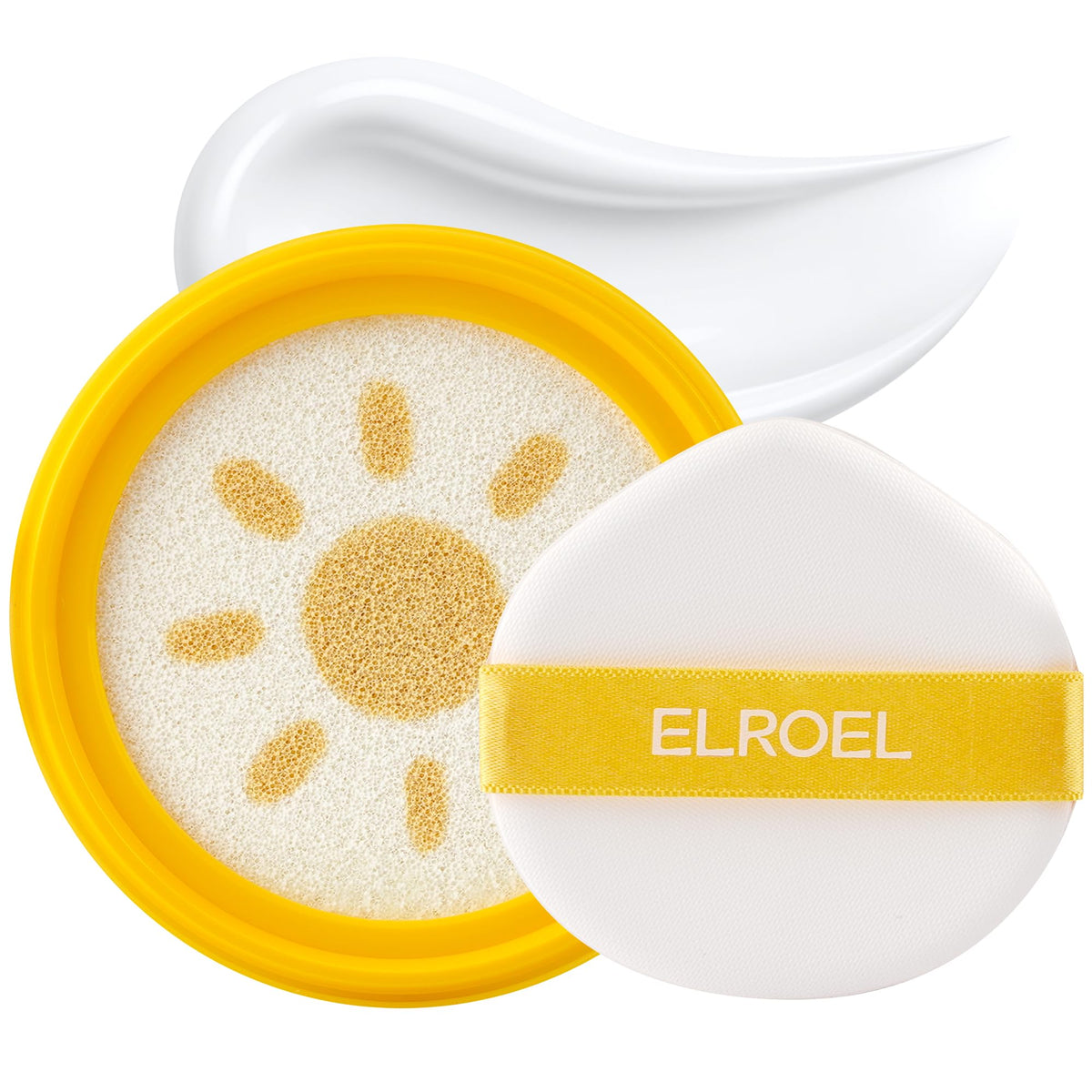 ELROEL Pang Pang Big Sun Cushion puff in use for easy reapplication and smooth coverage.