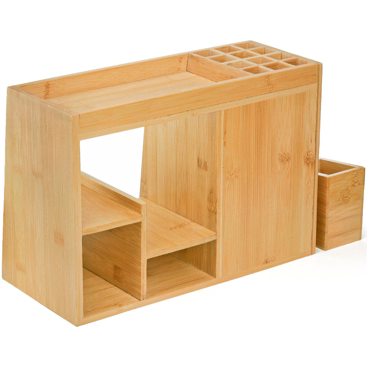 Elsjoy makeup brush holder compartment stores brushes neatly upright.