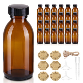 Elumeiro amber glass bottle with lid for 4oz storage, protecting light-sensitive contents.