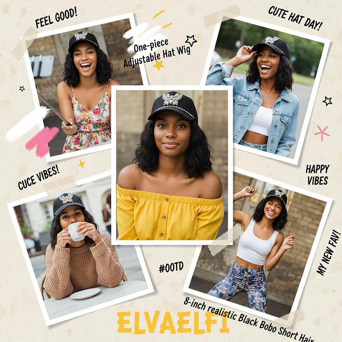 ELVAELFI black short bob texture for a natural look