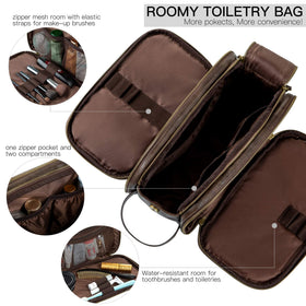 Elviros Dopp Kit wet-dry separation prevents damp items from wetting others.