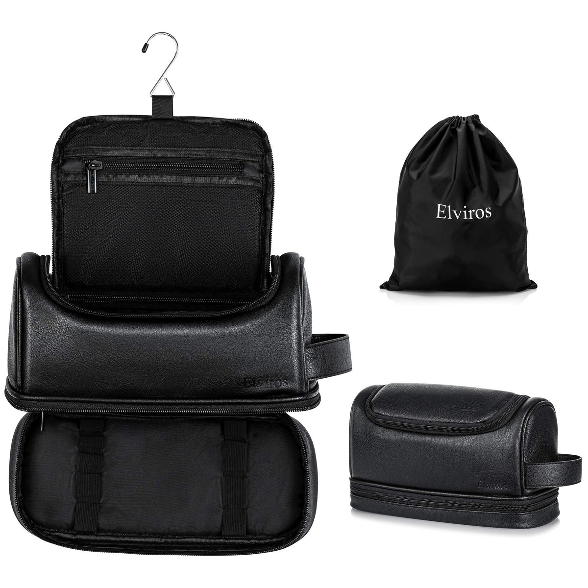 Elviros toiletry bag with hanging hook keeps essentials accessible during travel.