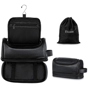Elviros toiletry bag with hanging hook keeps essentials accessible during travel.