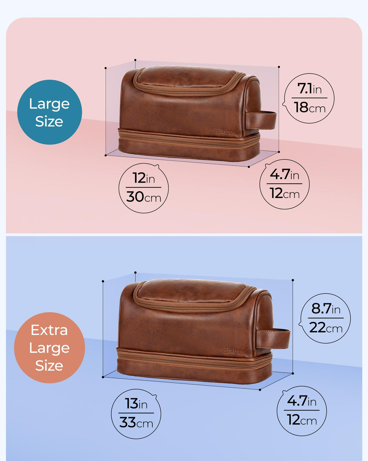 Elviros dopp kit con múltiples bolsillos para un almacenamiento ordenado.