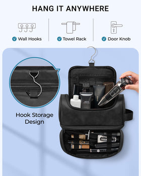 Elviros toiletry bag swivel hook offers versatile hanging options.