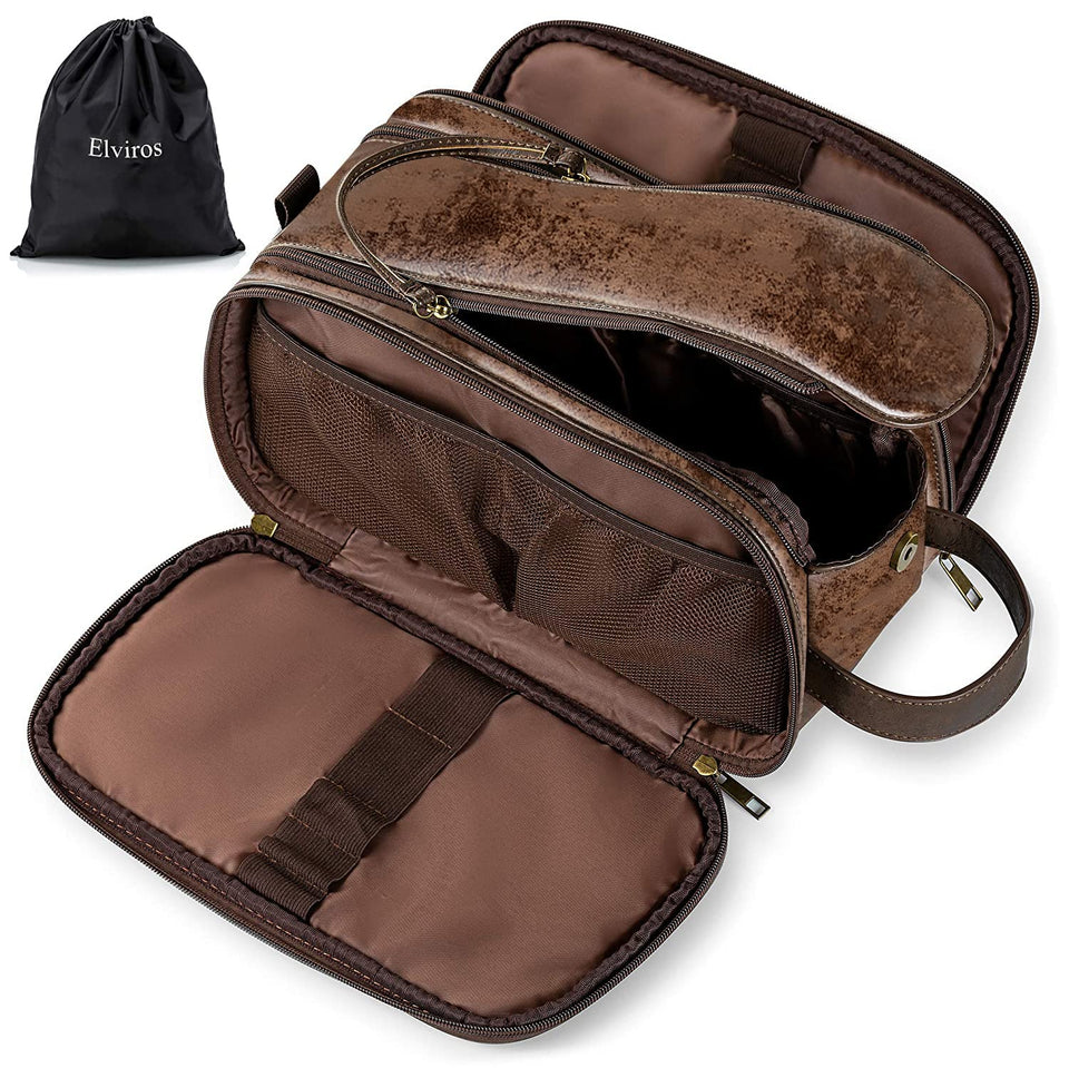 Elviros travel toiletry bag with large capacity keeps grooming essentials neatly organized.