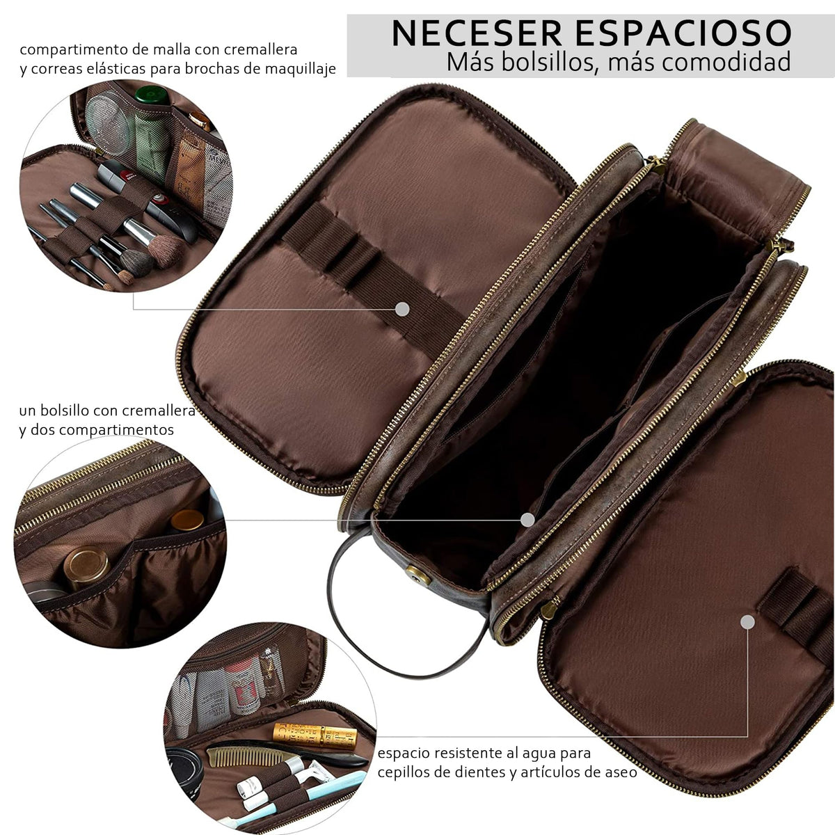 Elviros travel toiletry bag with a water-resistant PU leather exterior to protect items.