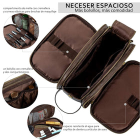 Elviros travel toiletry bag with a water-resistant PU leather exterior to protect items.
