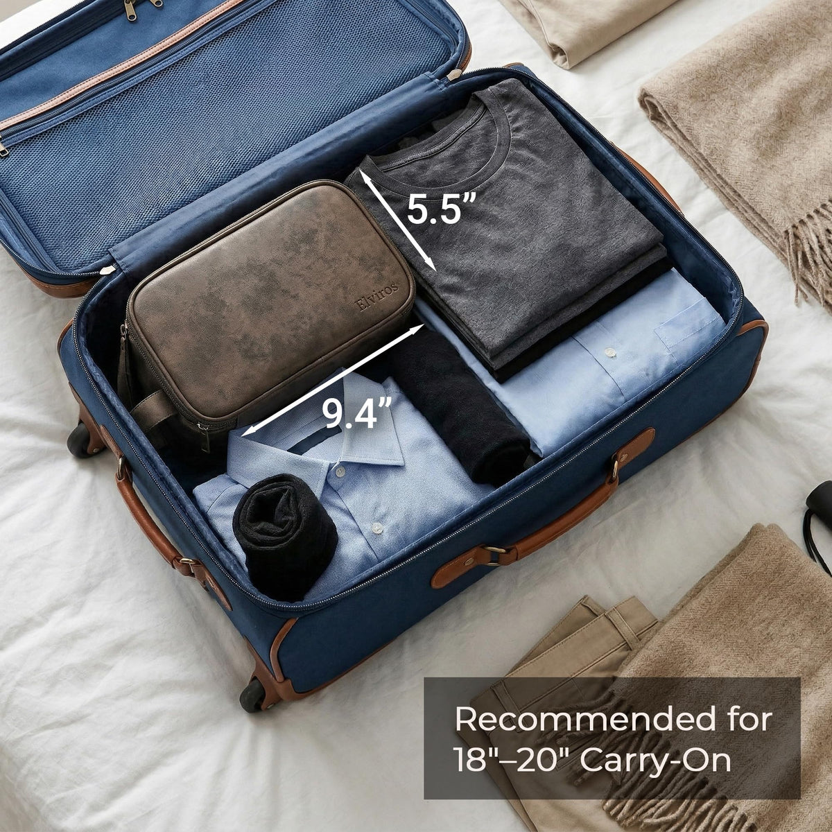 Elviros travel toiletry bag reinforced seams and premium zipper for durability on trips.