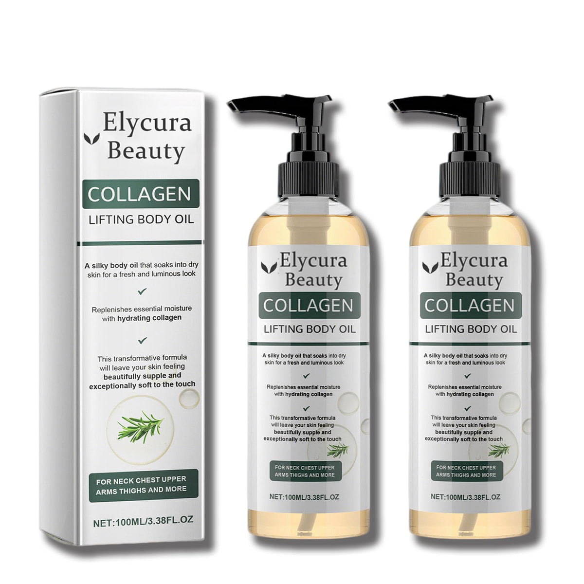 Elycura Beauty Collagen Body Oil bottle showing lifting hydration for skin