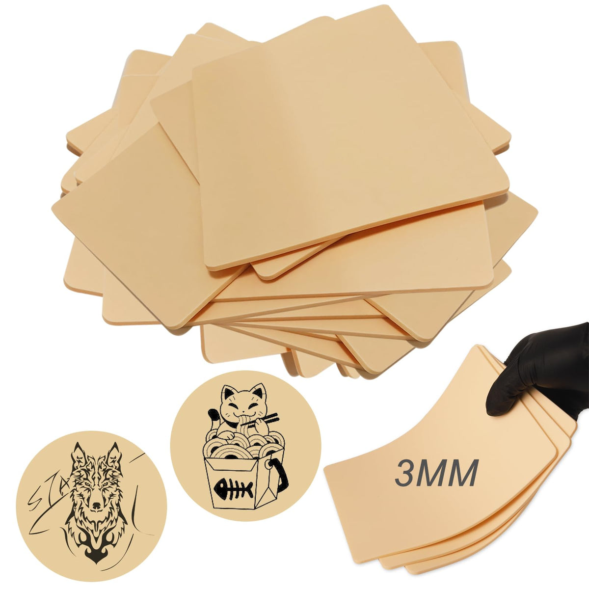 Emalla 3MM fake tattoo skin front view with realistic texture for depth practice