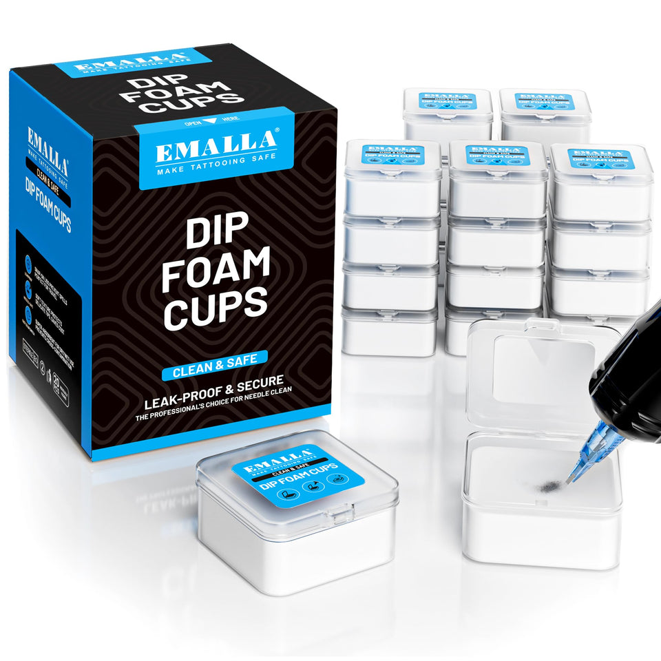 Emalla dip foam cups with leakproof lock keep tattoo kits secure during travel.