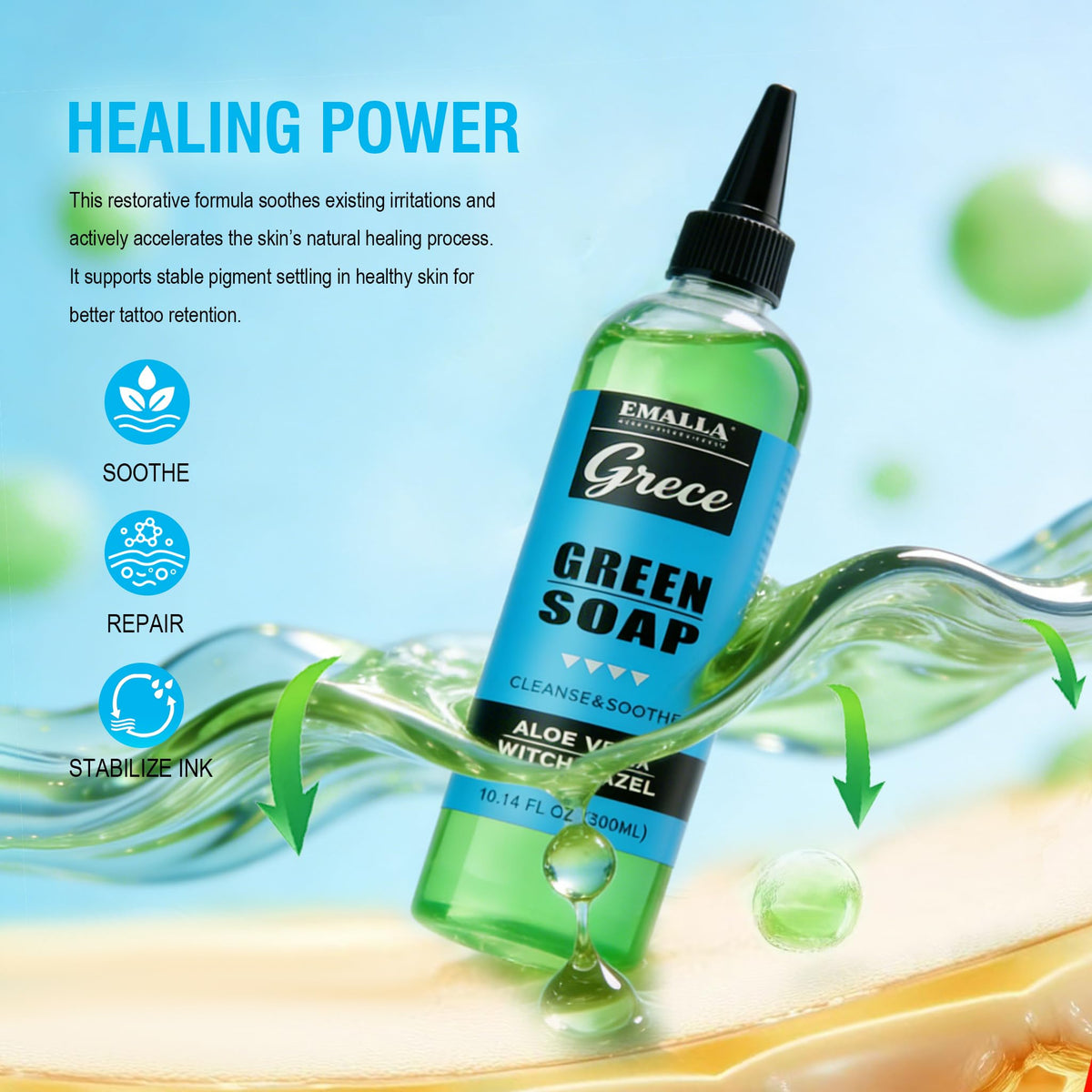 Emalla GRECE concentrate bottle enables 1:8 dilution for efficient studio use