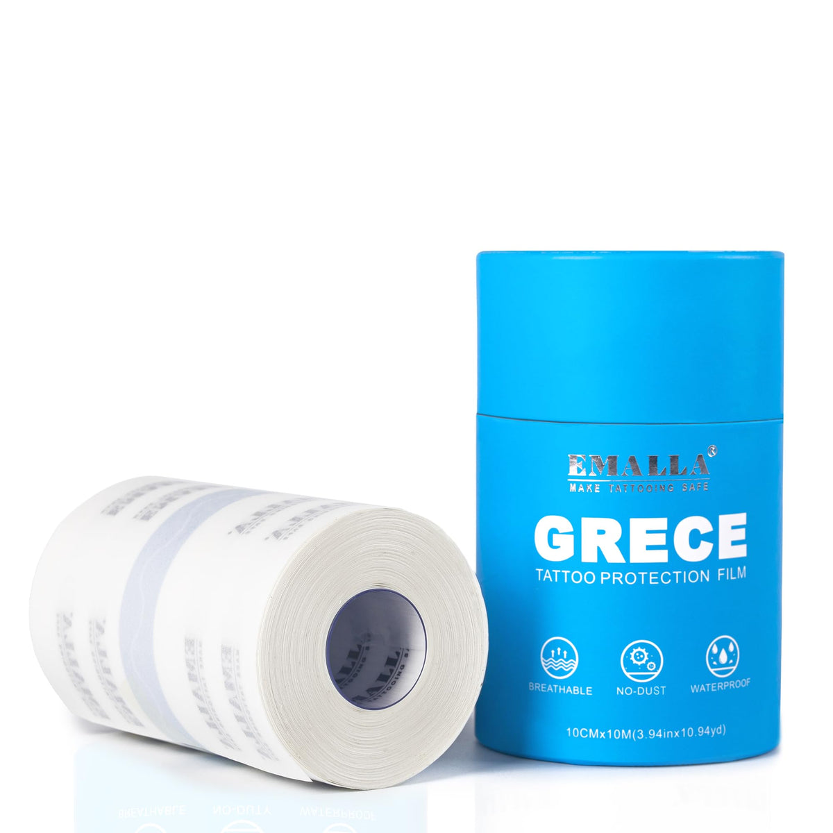 Emalla GRECE tattoo aftercare bandage roll offers long-lasting protection for fresh ink.