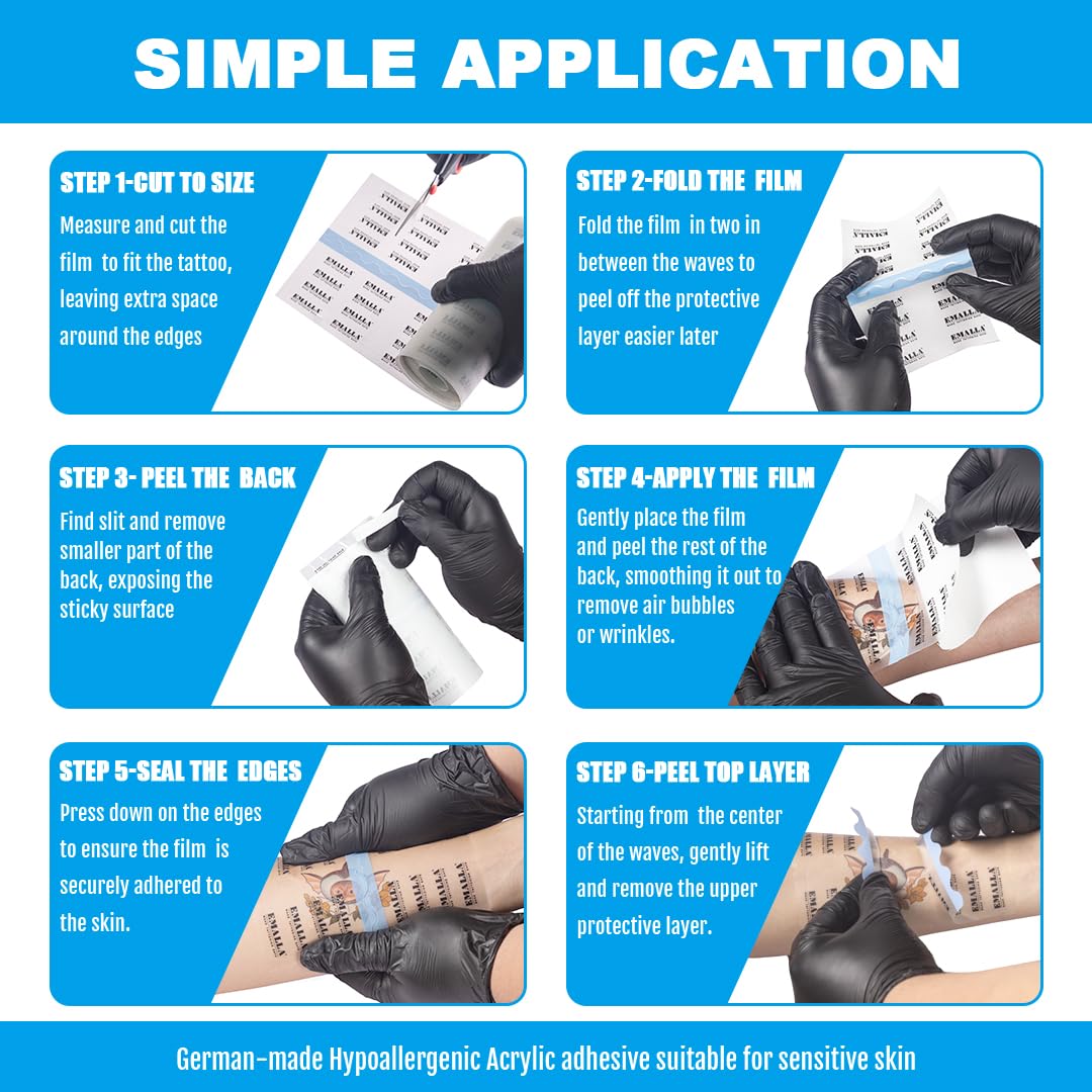 Emalla GRECE tattoo bandage stretches up to 300% to fit joints and curves.