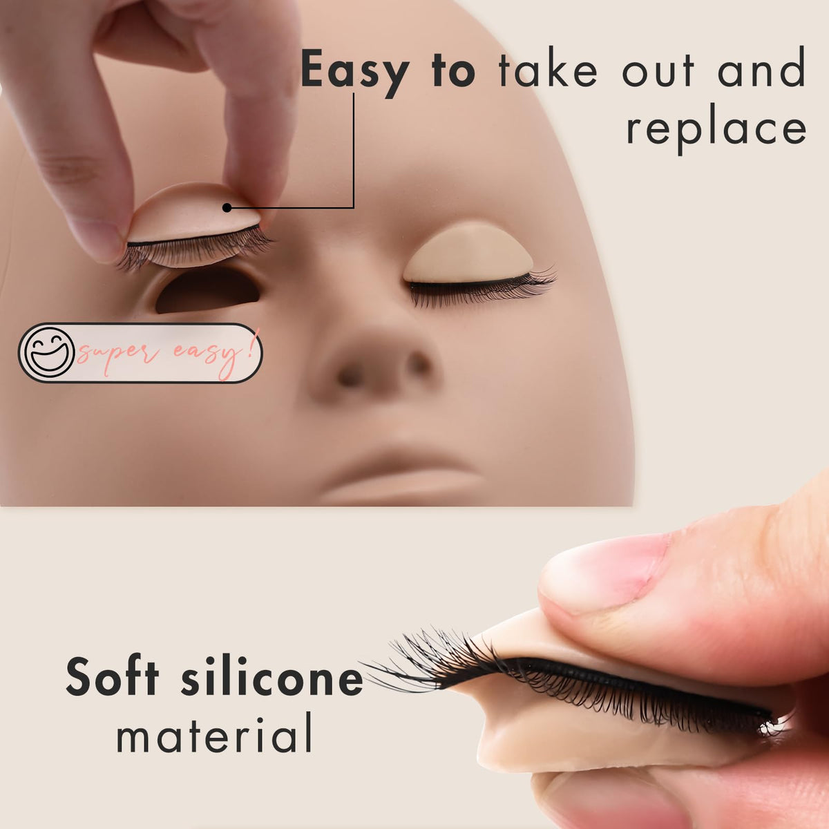 Embagol daily lash extension practice on a compact mannequin head.