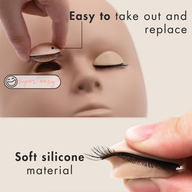 Embagol daily lash extension practice on a compact mannequin head.