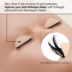 Embagol lash mannequin head with replaceable two-layer eyelids for style testing.
