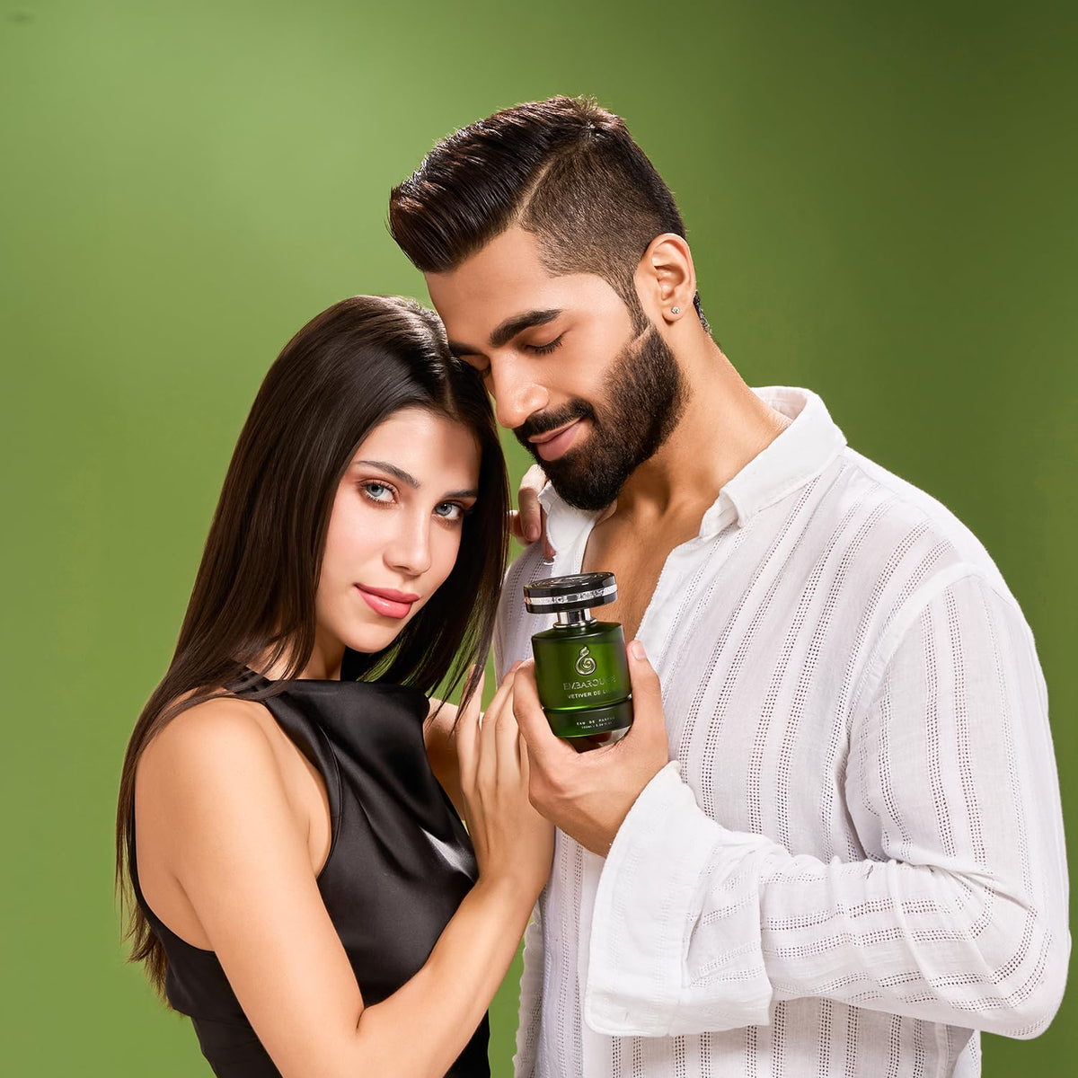 Embarouge Vetiver Deluxe lifestyle scene evokes confident, refined fragrance usage.