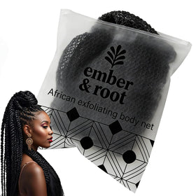 Ember and Root African net sponge back view enables easy back cleansing
