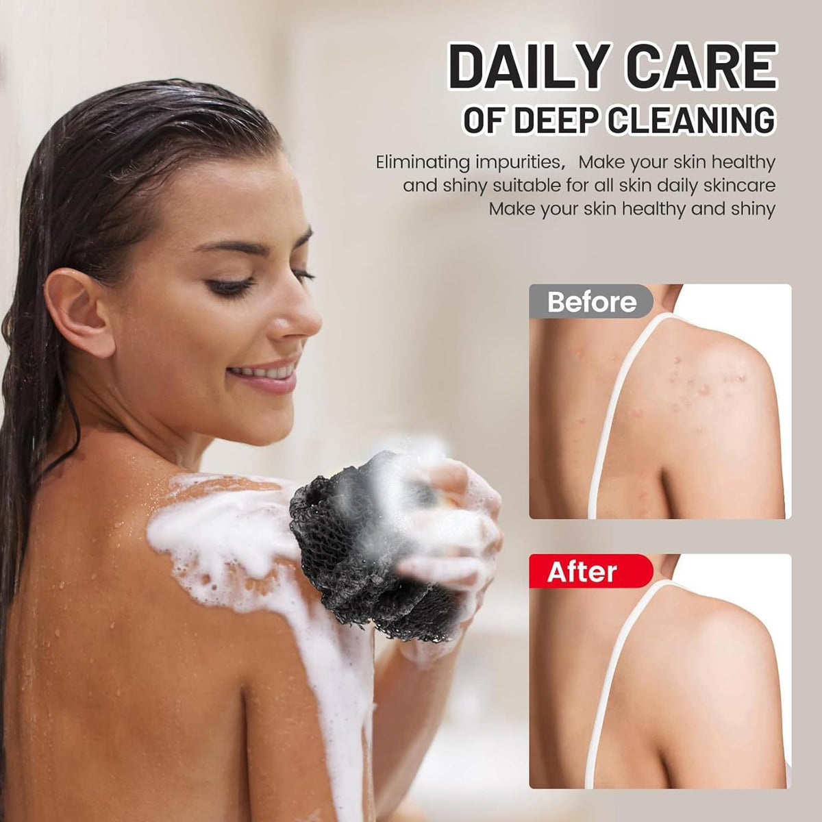 Ember and Root exfoliating towel front angle shows dual-texture exfoliation