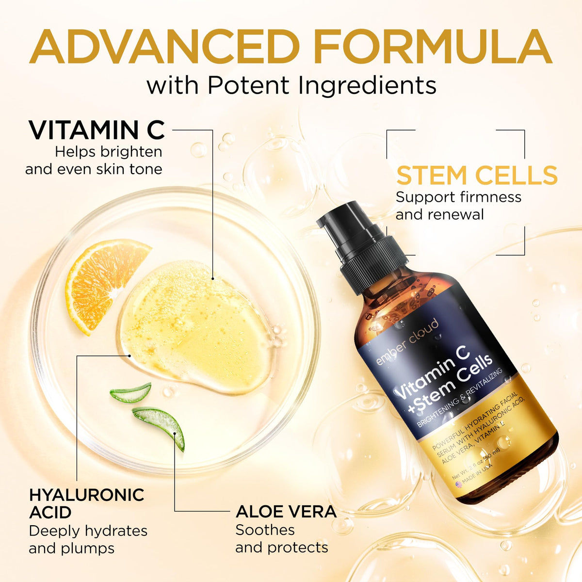 Close-up of Ember Cloud Vitamin C Serum around the eye area for gentle care.