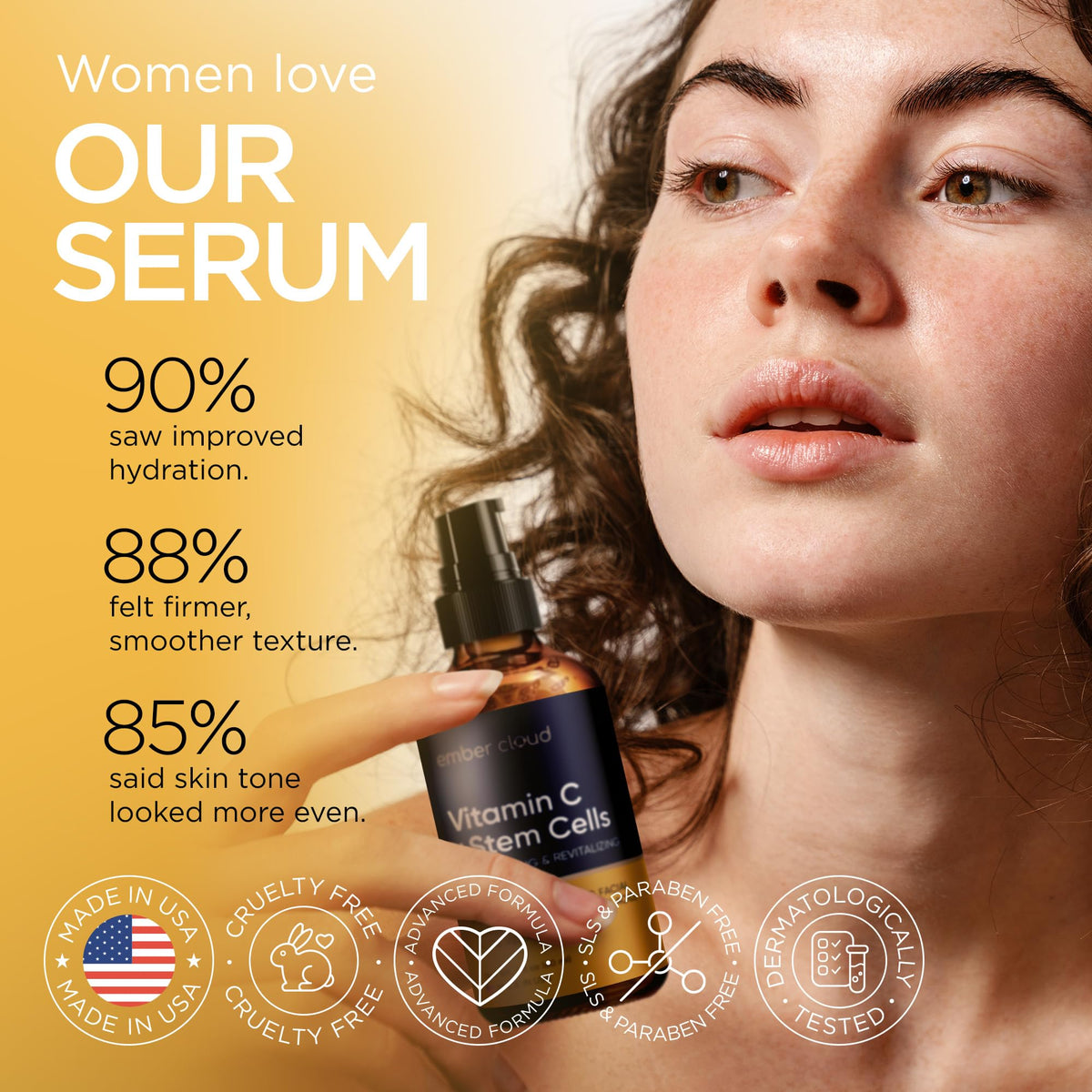 Hyaluronic acid ingredient highlight in Ember Cloud Vitamin C Serum for hydration.
