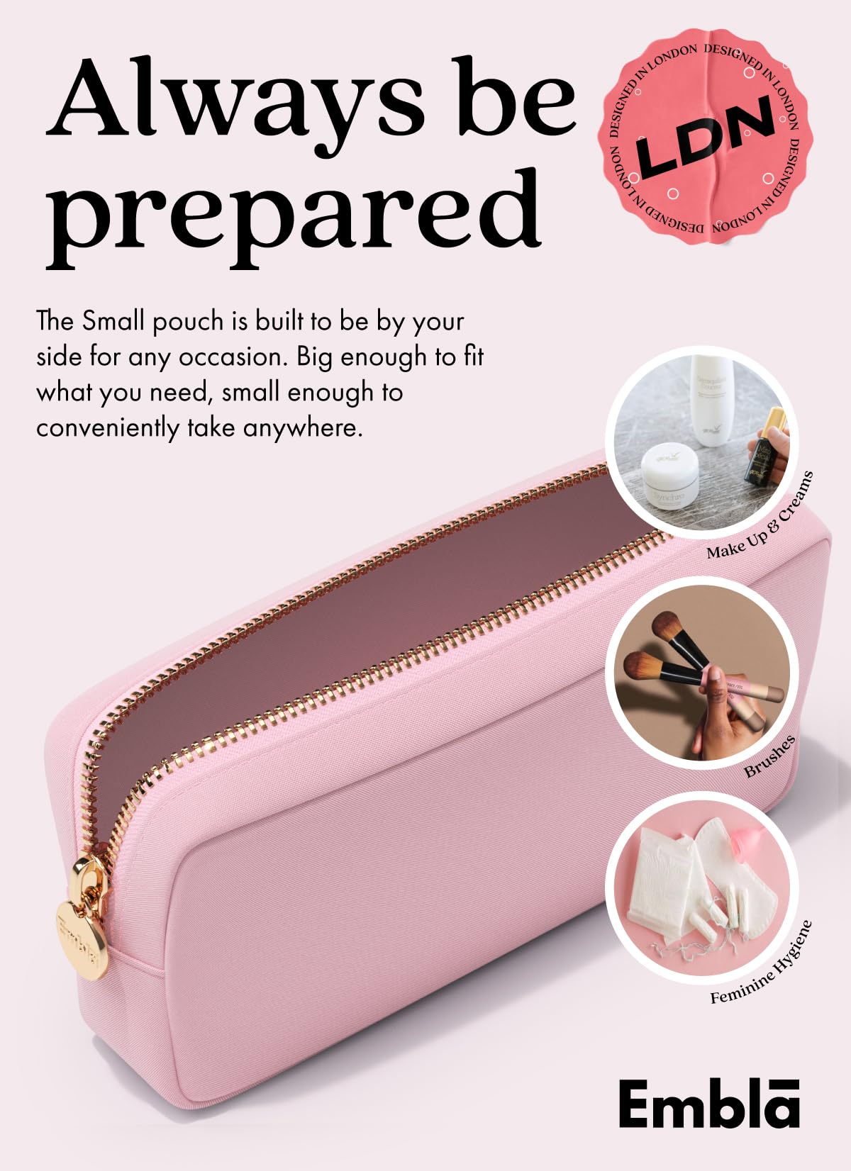 Embla clutch style cosmetic bag for evening outings and quick touchups.