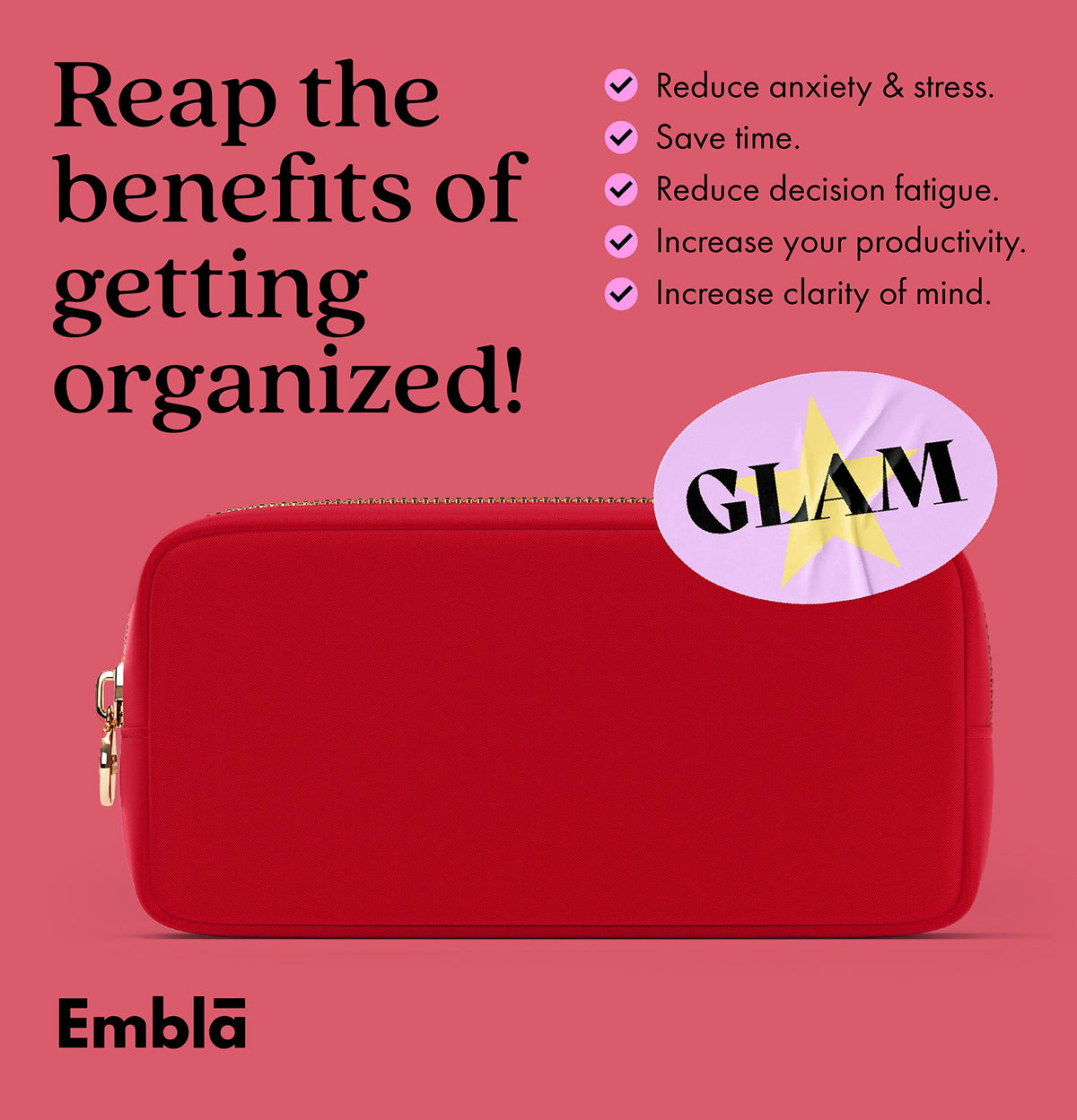 Embla feminine hygiene pouch offers discreet storage for feminine care items.