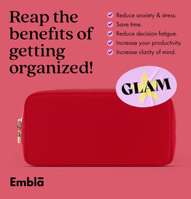 Embla feminine hygiene pouch offers discreet storage for feminine care items.