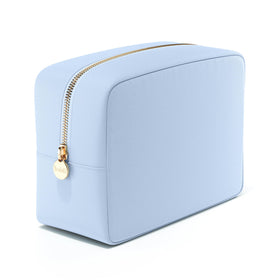 Embla large makeup bag blue, front view, spacious for cosmetics