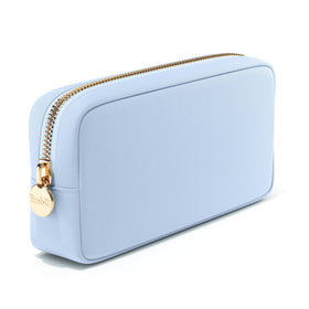 Embla sky blue makeup bag front view shows durable nylon for travel organization.