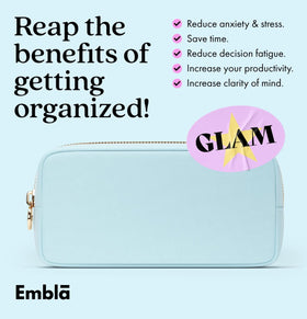 Embla sky blue makeup bag large size offers expanded capacity for travel skincare.
