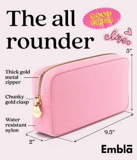 Embla nylon zipper pouch closeup shows secure closure and fabric texture.