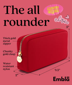 Embla waterproof toiletry bag in nylon keeps skincare items secure during trips.
