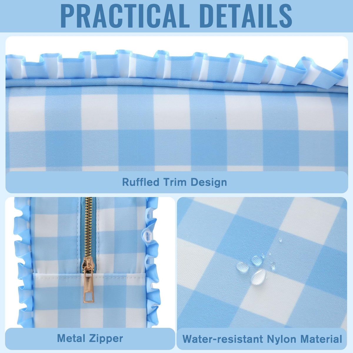 EMBRUNIOICE blue zipper close-up underlines durability and smooth operation