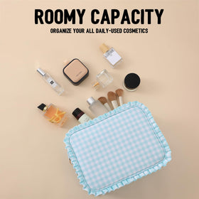 EMBRUNIOICE large travel makeup bag with roomy capacity for full-size products.