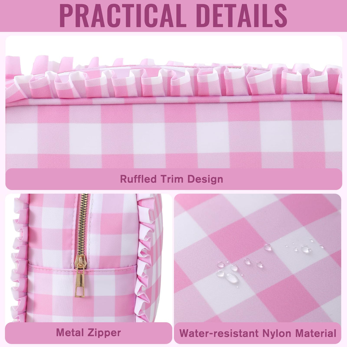 EMBRUNIOICE nylon material and metal zipper detail emphasize durability.