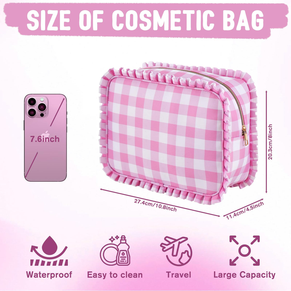 EMBRUNIOICE roomy organizer holds full-size cosmetics and tools.
