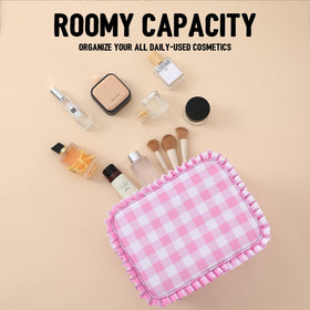 EMBRUNIOICE travel cosmetic bag on suitcase for easy packing.