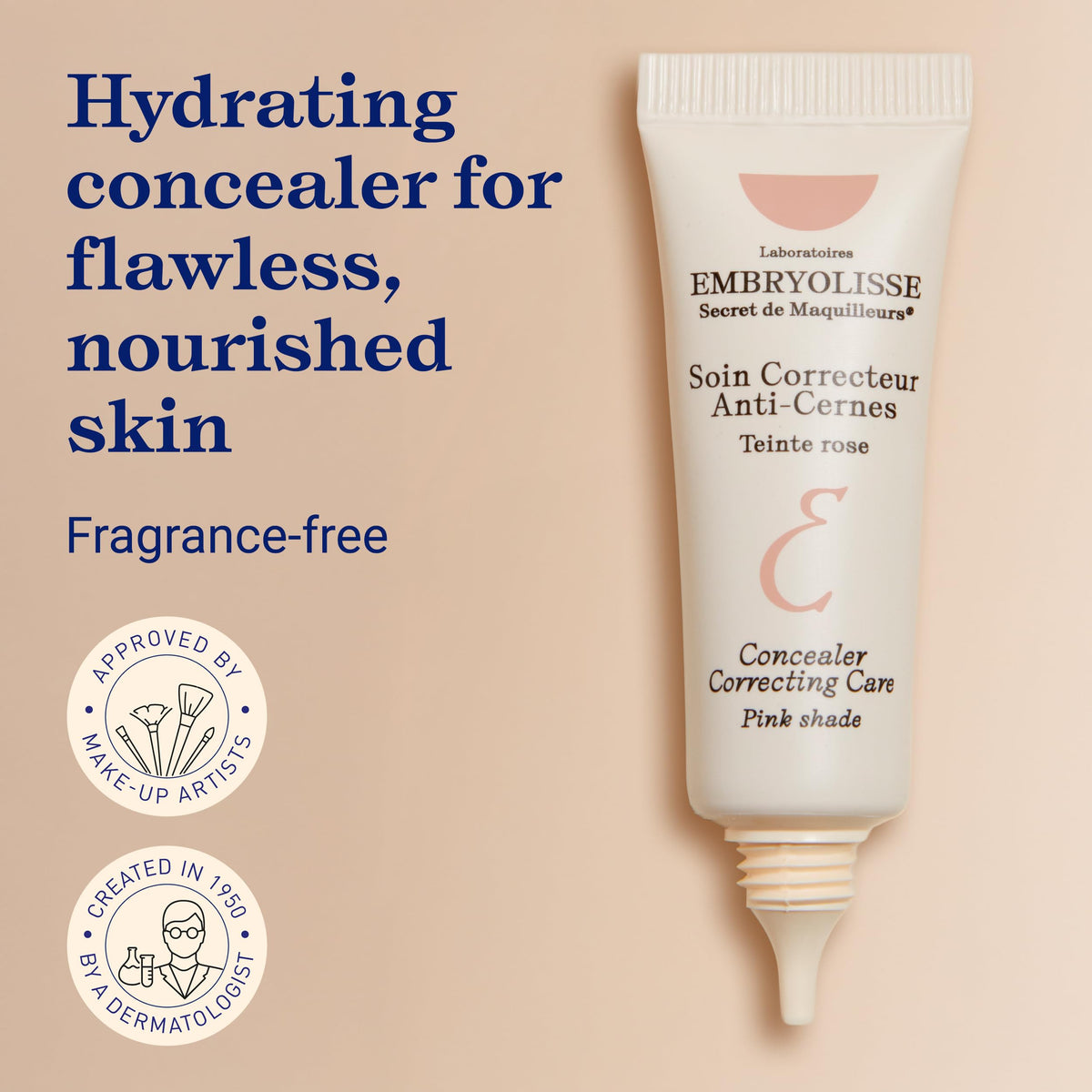 Embryolisse concealer under-eye swatch reveals instant coverage of dark circles and puffiness.