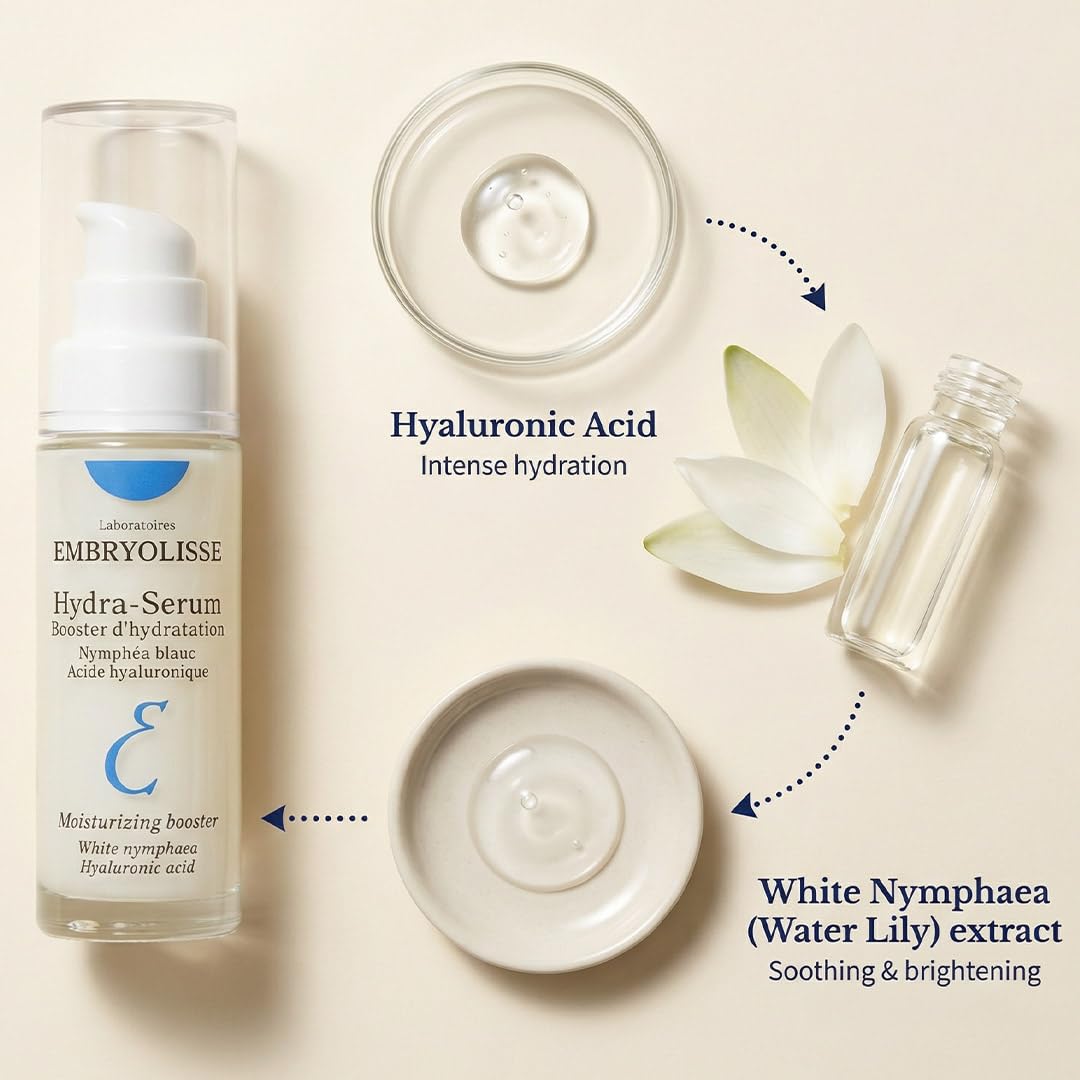 Dual hyaluronic acid system in Embryolisse Hydra-Serum delivering deep hydration.