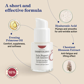 Embryolisse Intense Lift Eye Cream tube shot highlighting fragrance-free formula for sensitive skin.