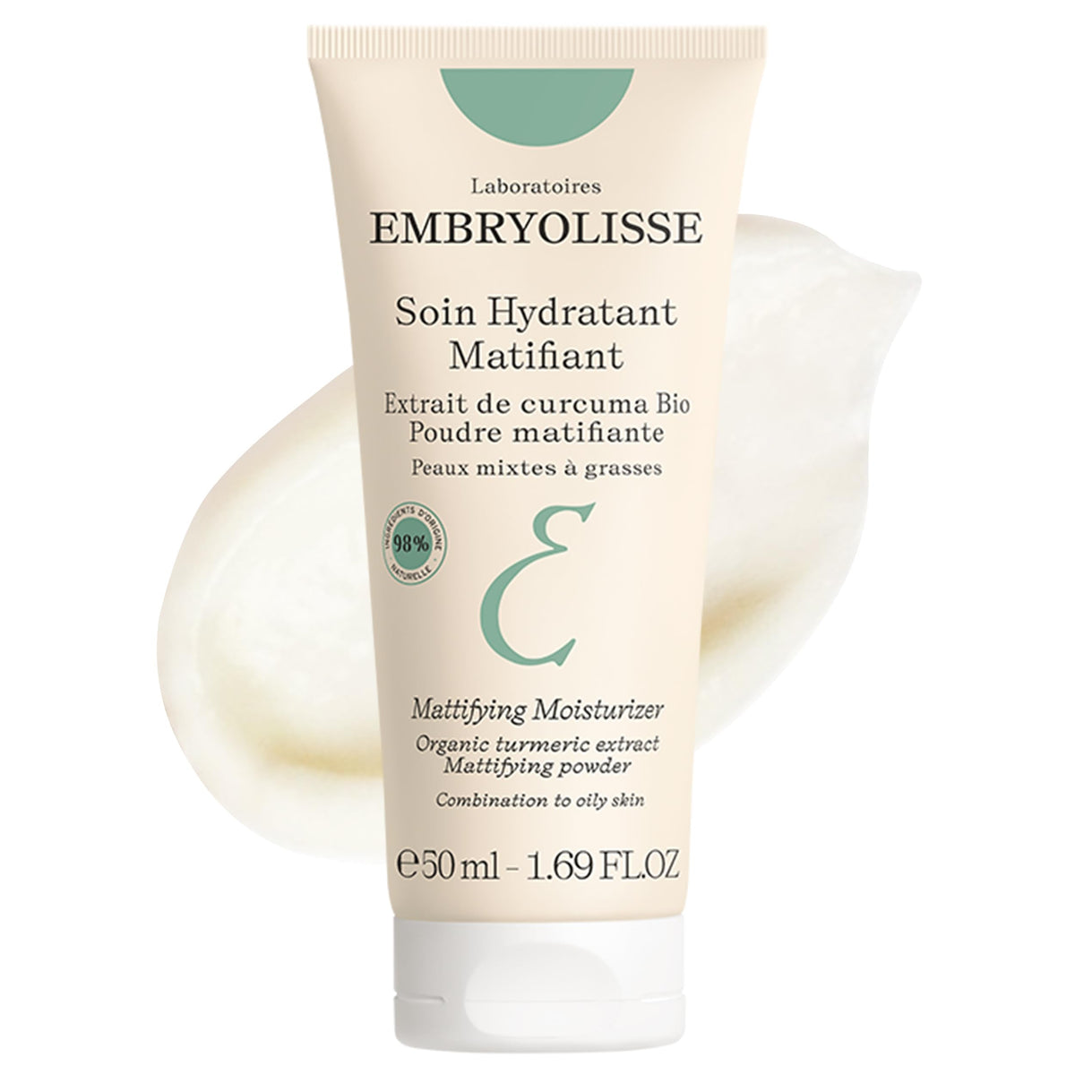 Embryolisse Mattifying Moisturizer bottle illustrating oil-control for a shine-free complexion.