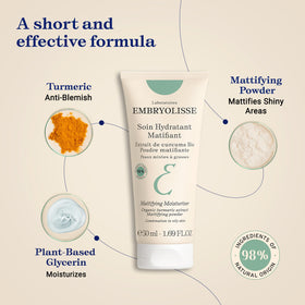 Embryolisse Mattifying Moisturizer matte finish closeup indicating a lasting shine-free look.