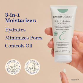 Embryolisse Mattifying Moisturizer texture closeup highlighting lightweight hydration.